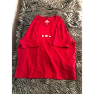 new hollister red floral crop tee t-shirt size small